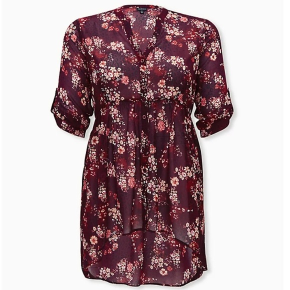 torrid Tops - Torrid Floral Chiffon Hi-Lo Babydoll Tunic